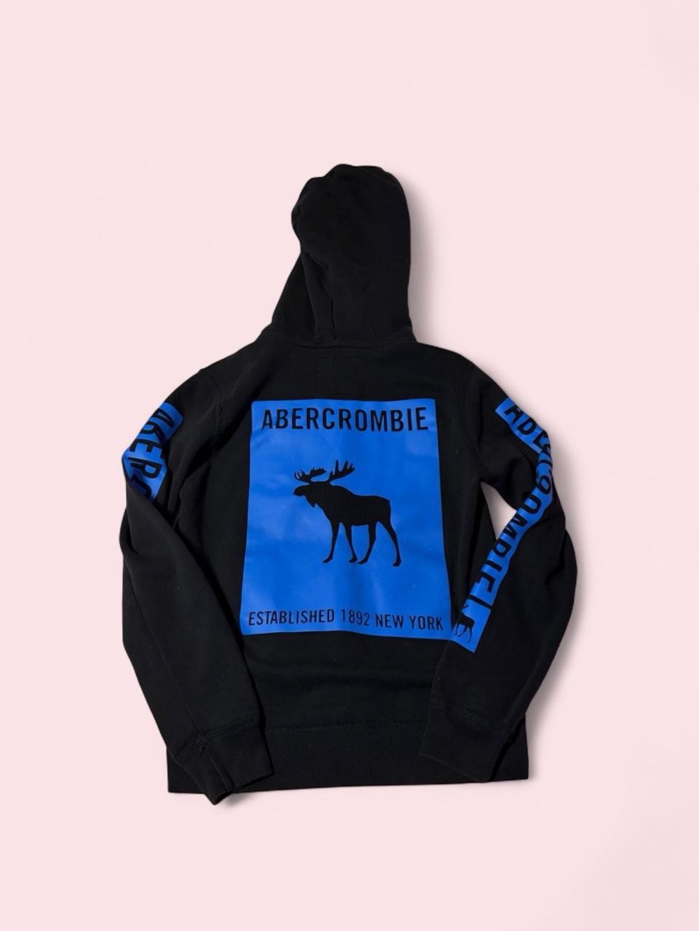 abercrombie kids Black Hoodie with Blue Moose Graphic